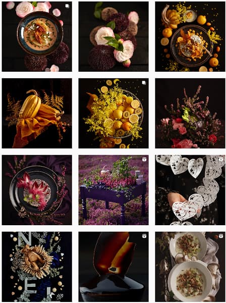 Exemple de feed instagram avec des couleurs foncées